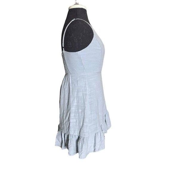 Lottie Moss Blouse Size Small Light Blue Faux Wrap Top Adjustable Straps Linen - Picture 2 of 7
